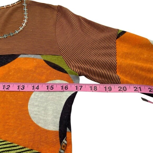 Anac by Kimi Women Top Size M Orange 3/4 Sleeves 60s Art to Wear Circles 2-29 - Picture 5 of 10